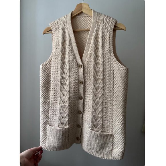 handknit Sweaters - 1990s Handknit Wool Vest | Vintage Cream Sweater Vest